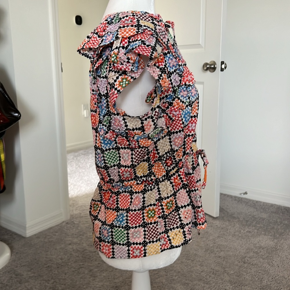 NWT Maeve Anthropologie Granny Square Pattern shirt M - Picture 7 of 11